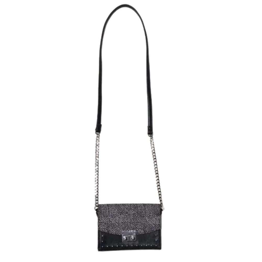 Express Black Crossbody Purse with White Spots Pattern Design